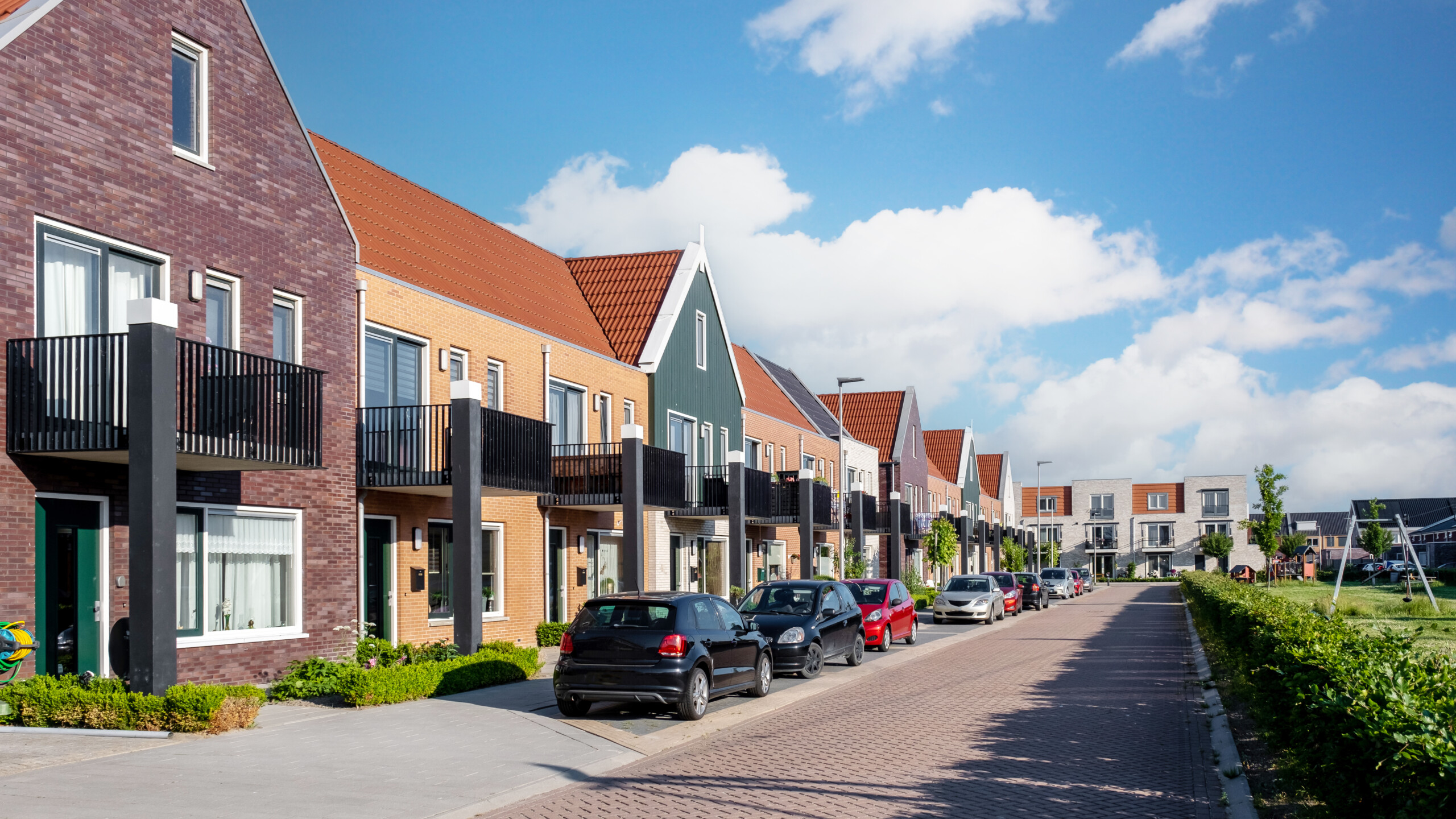 Dutch Suburban area with modern family houses, newly build moder